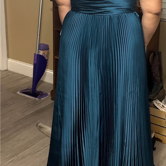 Azazie One Shoulder Teal Pleated Dress - Picture 5 of 8